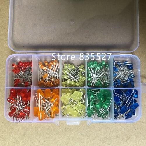200pcs/box F5 5MM + F3 3MM in Sets Kit Mixed 5 Color : Red / Orange / Yellow / Green / Blue LED light emitting diode turn DIP