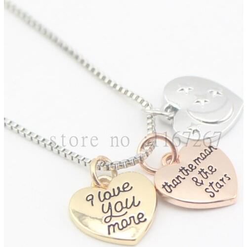 2016 hand stamped Jewelry Tri-Tone Moon and Back Pendant Necklace " I love you more than the moon and the stars" necklace