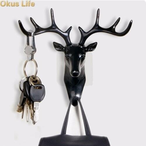 2018 Newest Wall Rack for Living Room Hat Bag Key Jewelry Rack Deer Head Decor Hook Organizer