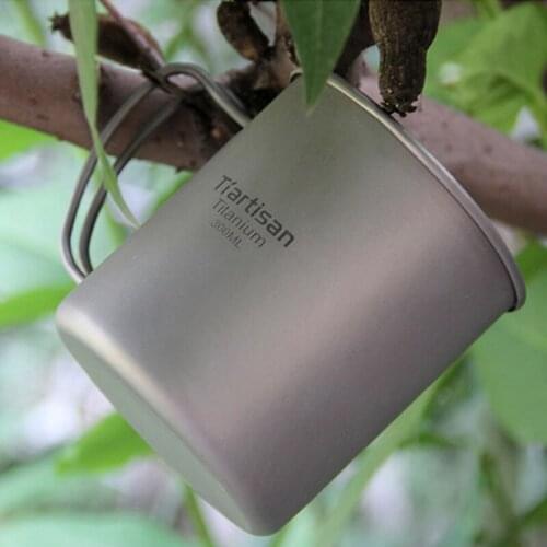 300ml Water Cup Titanium Cup Coffee Mug Outdoor Portable Camping Picnic Water Mug with Foldable Handle Outdoor Tableware Ta8363