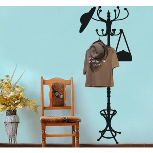 3D Creative Black Coat rack wall stickers PVC Material waterproof wall decals For Living room Bedroom Lounge Decor Art