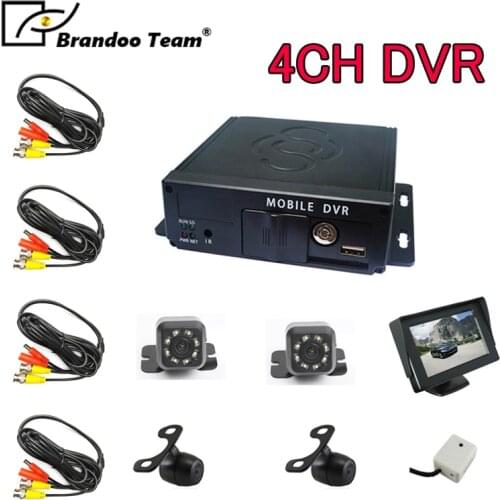 4channel DVR CCTV CAR DVR + 4pcs camera + 1pcs 4.3" monitor+4pcs 5M video cable+1pcs microphone