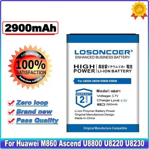 LOSONCOER 2900mAh HB4F1 Battery For Huawei M860 Ascend U8800 U8220 U8230 E5830 E5832 E5838 E5 C8600 E585 Real Capacity Akku