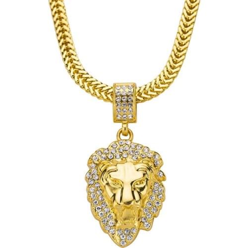 Mens Full Iced Rhinestone And crown Lion Tag necklaces pendants Hip hop Cuban Chain Hip Hop Necklace Gold Jewelry For Male
