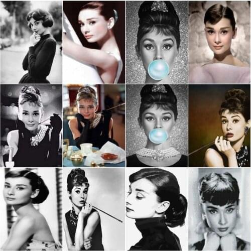 CHENISTORY 5D Diy Diamond Painting Star Audrey Hepburn Cross Stitch Sale Diamond Embroidery Famous Figure Mosaic Handmade Gift