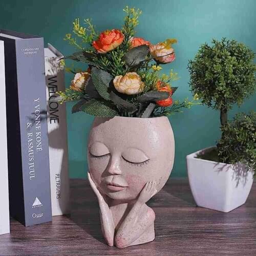 Girls Face Head Flower Planter Succulent Plant Flower Container Pot Flowerpot Figure Garden Decor Nordic Tabletop Ornament