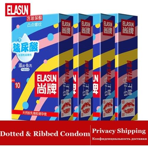 ELASUN 40pcs/lot Dotted & Ribbed Condoms with Lots Hyaluronic Acid Natural Latex Condom Penis Sleeve Sex Toy Contraception