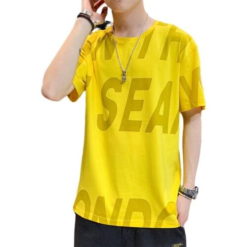 T-shirt mens summer casual loose short-sleeved T-shirt mens Harajuku creative letter round collar mens T-shirt clothes