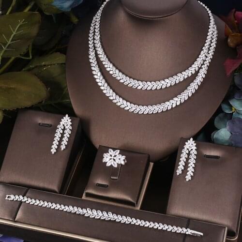 Jankelly Nigeria 4pcs Bridal Zirconia Jewelry Sets For Women Party, Luxury Dubai Nigeria CZ Crystal Wedding Jewelry Sets
