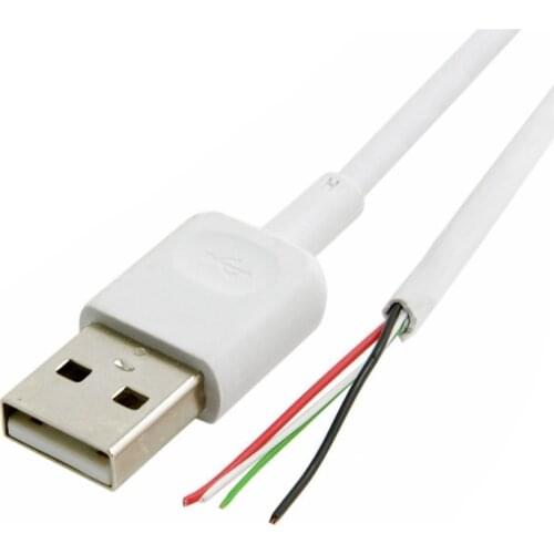 USB 2.0 Type A Male to 4 Wires Open Cable With Braid Shield for DIY OEM White 0.3m 0.5m 0.7m