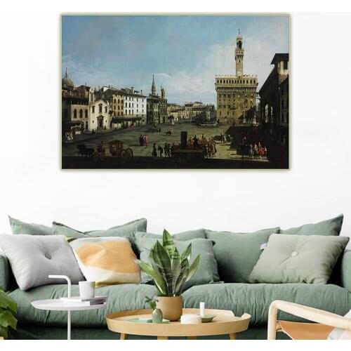 Citon Bernardo Bellotto《The Piazza della Signoria in Florence》Canvas Oil Painting Picture Backdrop Wall Decor Home Decoration
