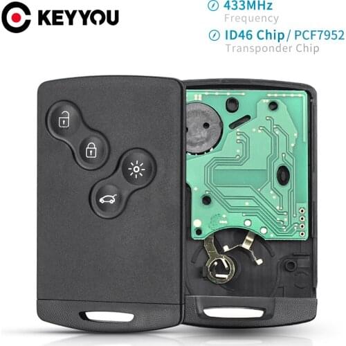 KEYYOU 5X For Renault HandsFree Keyless Smart Card For Renault Megane Fluence Laguna Scenic Clio Captur Koleos 433MHz ID46 Chip