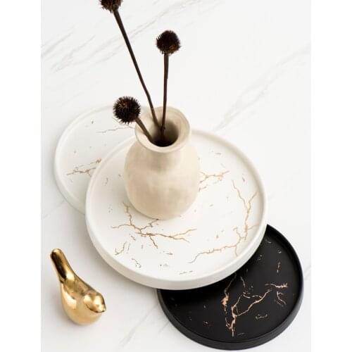 European-style Marbled Ceramic Storage Tray Black and White Round Jewelry Aromatherapy Cosmetics Storage Home Dessert Snack Tray