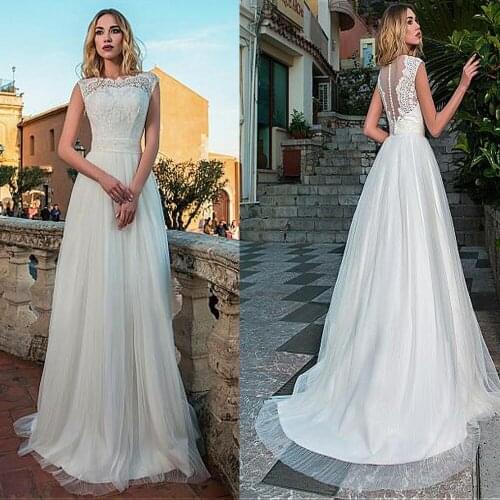 Lace Top A-Line Wedding Dresses Tulle Long Women Bridal Gowns Spring Sleeveless With Buttons Back Custom Made