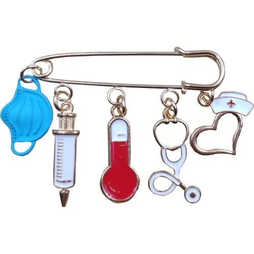 Cute Brooch Mask Nurse Cap Medical Needle Syringe Thermometer Stethoscope KC Gold Plated Oil Drop Women Men Gift BK128-135