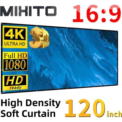 MIXITO 16:9 High-Density 120-Inch Portable Foldable Projection Screen 1080P 3D HD Projector Film Soft Milk Silk 2 Thick Material