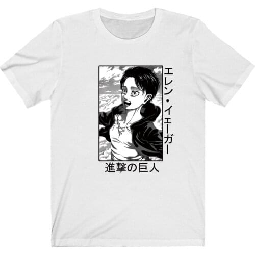 Fashion O-Neck Tops Casual Loose Eren Yeager Anime Shirt Man and Woman White T-Shirt Attack On Titan