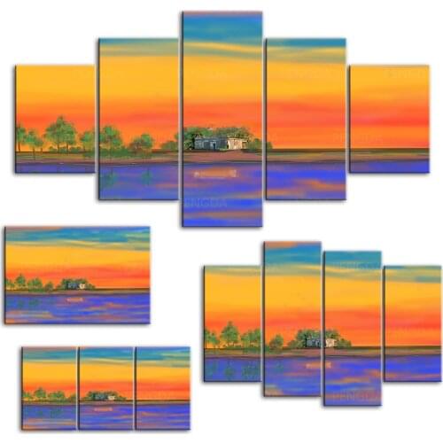 Modular Hd Prints Picture Sunset Cartoon View Cute Gifts Home Decor Sea Paintings Canvas Poster Wall Art For Living Room Frame