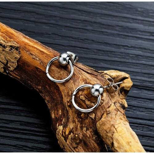Top Quality Personalized Stainless Steel Silver Color Geometric Round Hoop Earring Men Boy Statement Earrings Male Jewelry Gift