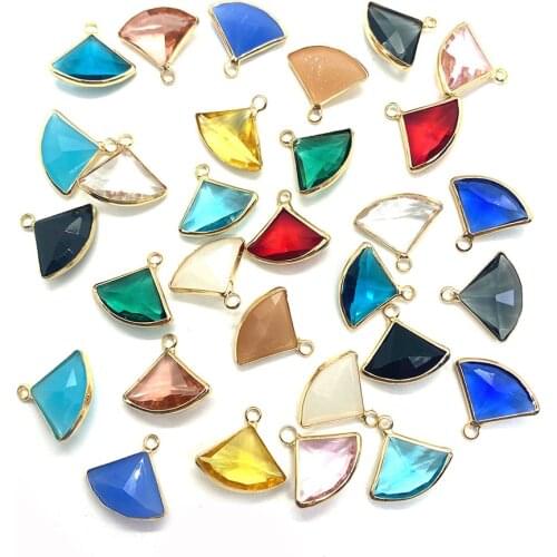 Natural Stone Crystal Pendant Fan-shaped Womens Necklace Earrings Bracelet DIY Jewelry Making Colorful Pendant Accessories