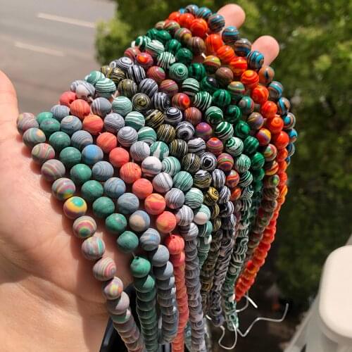 Natural Stone Multicolor Malachite Bead Round Loose Beads For Jewelry DIY Charms Bracelet Necklace Accessories 15" 4/6/8/10/12mm