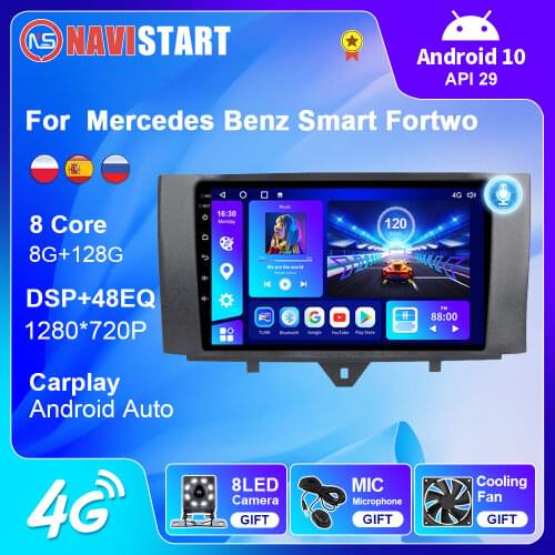 OKNAVI 4G+64G Android 9.0 Car Video Player For Mercedes Benz Smart Fortwo 2011-2015 NAVI GPS DSP Carplay Stereo 2 din Radio 9"