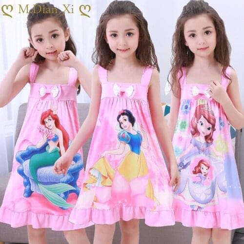 Anna Elsa Dress Girls Nightdress Clothes Summer Cartoon Nightgown Children Clothing Short Sleeved Pajamas Dress Kids Homewear