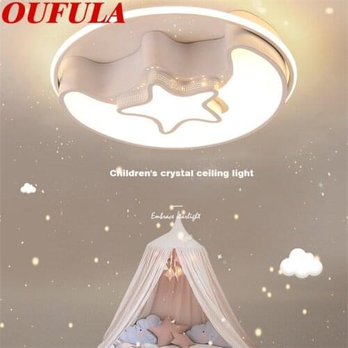 OUFULA Childrens Ceiling Lamp Star and Moon Modern Fashion Suitable For Childrens Room Bedroom Kindergarten