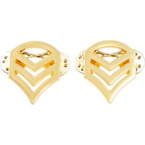 PAIR US ARMY STAFF SERGEANT FIRST CLASS RANK METAL BADGE PIN GOLD