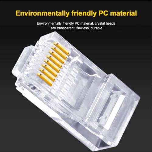 100pcs RJ45 Connector 6U Gold PlatedPass Through Ethernet Cables Module Plug Network RJ-45 Crystal Heads Cat5 Cat5e