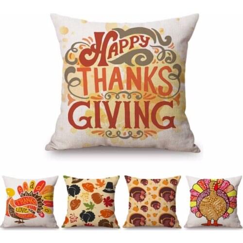 Happy Thanksgiving Letter Print Autumn Leaf Cute Cartoon Turkey Sofa Decorative Cushion Cover Nordic Car Pillow Case Home Decor