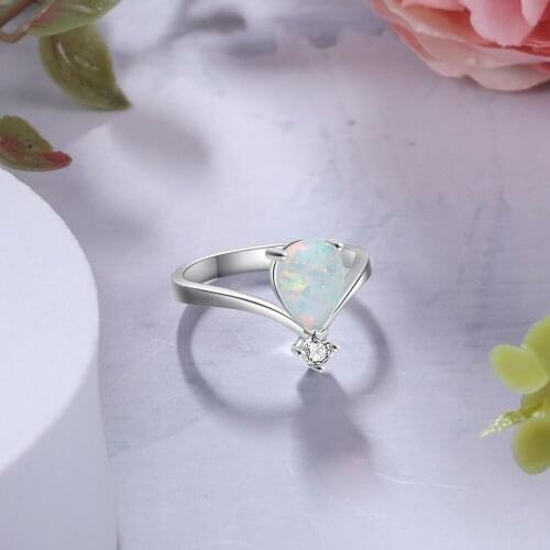 925 Sterling Silver Ring with Water Drop shaped Opal Stone Wedding Engagement Gifts