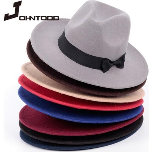 Wide brim gentleman elegant ladies winter autumn jazz hat simple woman man wool vintage gangster Trilby felt hat fedora hat