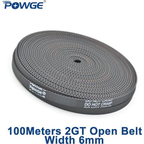 POWGE 100Meters 2MGT 2M 2GT open synchronous Timing belt GT2 2M-6 2GT-6 width 6mm Rubber Small backlash Linear Motion 3D Printer