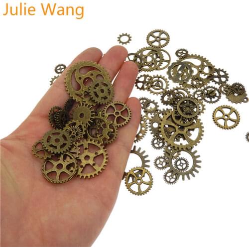 Julie Wang 20PCS Mixed Gears Charms Antique Bronze Pendant Alloy DIY Fashion Steampunk Bracelet Necklace Jewelry Metal Accessory