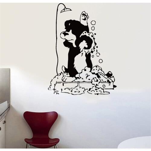 Dog in Shower Grooming Salon Wall Stickers Vet Clinic Wall Decal For Pet Salon Pet Shop Groming Vinyl Mural Art dw11386