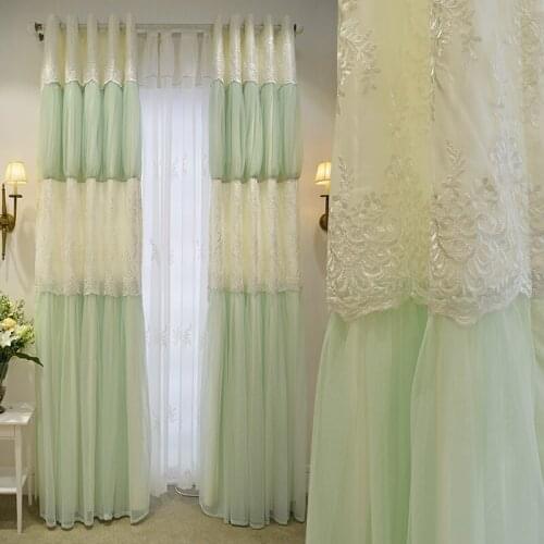 Brand New Romantic Korean Style Custom Made Luxury Princess Curtains Embroidery Gauze Curtains Living Room Cortinas with Lace