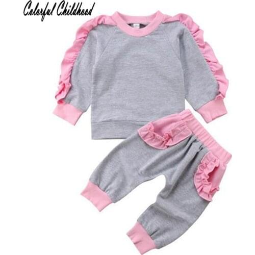 Toddler Tracksuit 2pcs Set Ruffled Long sleeve Tops +pants Newborn Baby Girls Outfit Fashion Clothing 2018 Clothes Babyborn Girl