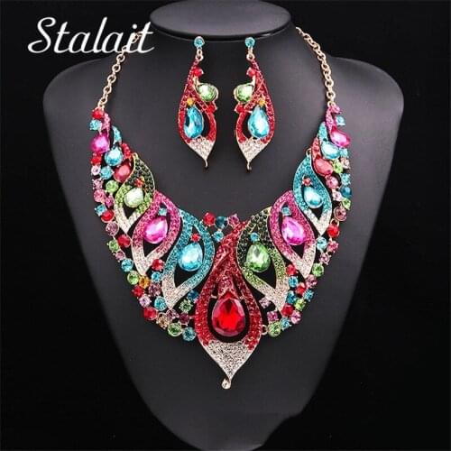 Rhinestone Wedding Jewelry Sets For Women Beads Jewelry Set Luxury Large Crystal Horse Eye Bridal Necklace Set Accessories