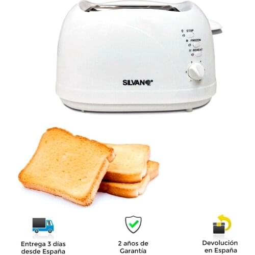 Bread toaster, electrica, stainless steel, 2 slices, defrost function, 750W, reheat, anti-jam, toaster