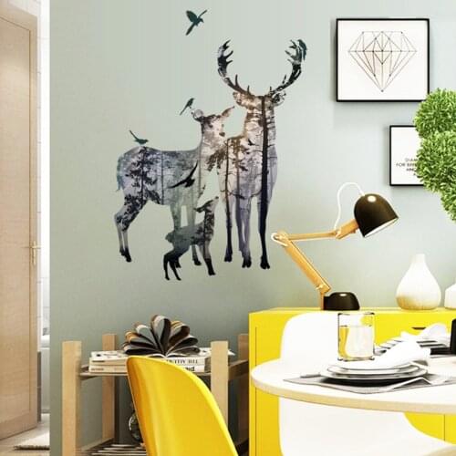 Forest animal sika deer family wall sticker Vinyl DIY art wall decals for Living room Childrens room bedroom home decor sticker