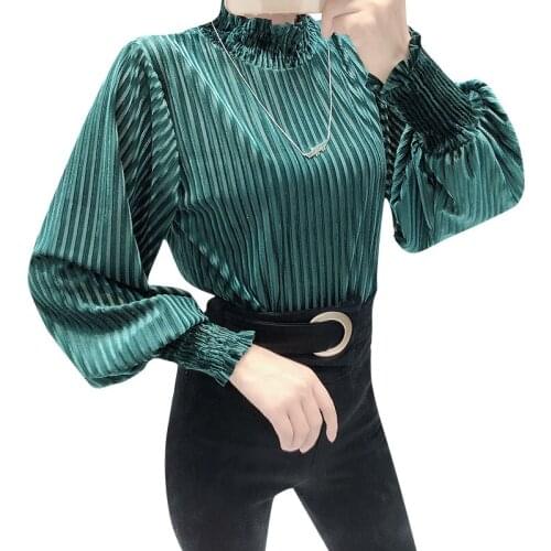 Vintage Corduroy Lantern Sleeve Turtleneck Blouse Women Tops 2020 Streetwear Long Sleeve Blouses Casual Blusa Shirt Women blusas