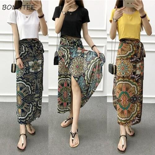 Skirts Women Print Asymmetrical Casual Sexy Female Korean Fashion Clothing Popular All-match Simple Chic Vintage Harajuku Chic
