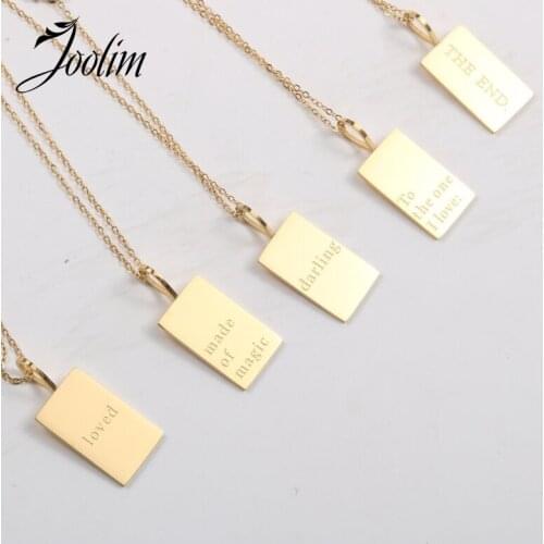 Joolim Jewelry Wholesale Tag Square Letter Pendant Necklace Waterproof Gold Jewelry