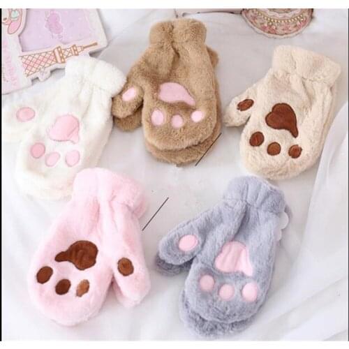 Lolita Womens Cute Cat Claw Paw Plush Mittens Gloves Christmas Winter Warm Kawaii Thick Haling Hands Students B856