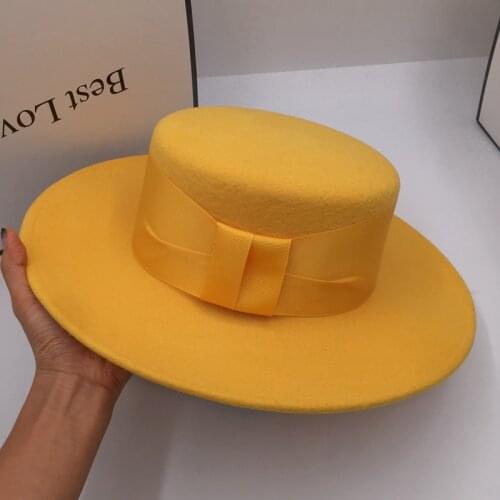 Fedoras winter new wool flat wide brim along the yellow hats for women