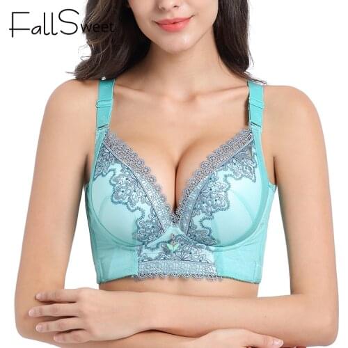 FallSweet Embroidery Wire Free Bras for Women Push Up Lace Bra Sexy Lingerie Femme