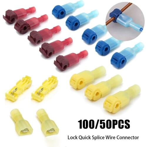 50Pcs T Tap Type Electrical Wire Connector Car Fast Wire Terminal Connectors Splice and Insulated Male Female Terminals