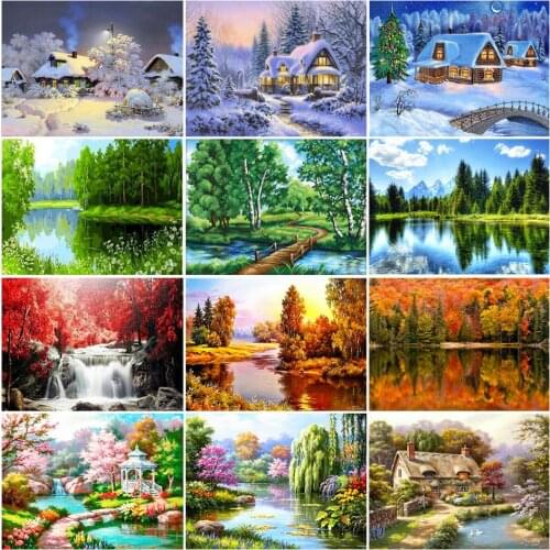 5D DIY Diamond Painting Landscape Full Square/Round Diamond Embroidery Cross Stitch Kit Mosaic Picture Rhinestone Decoration Gif