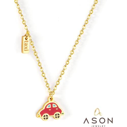 ASONSTEEL Cute Red Little Car Pendant Necklace 316L Stainless Steel Cartoon Taxi Necklace for Women Fashion Jewelry Accessories